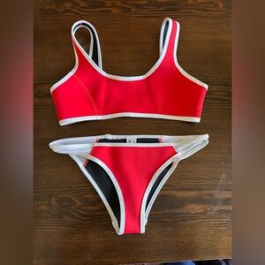 Red Bikini Set with White Trim
